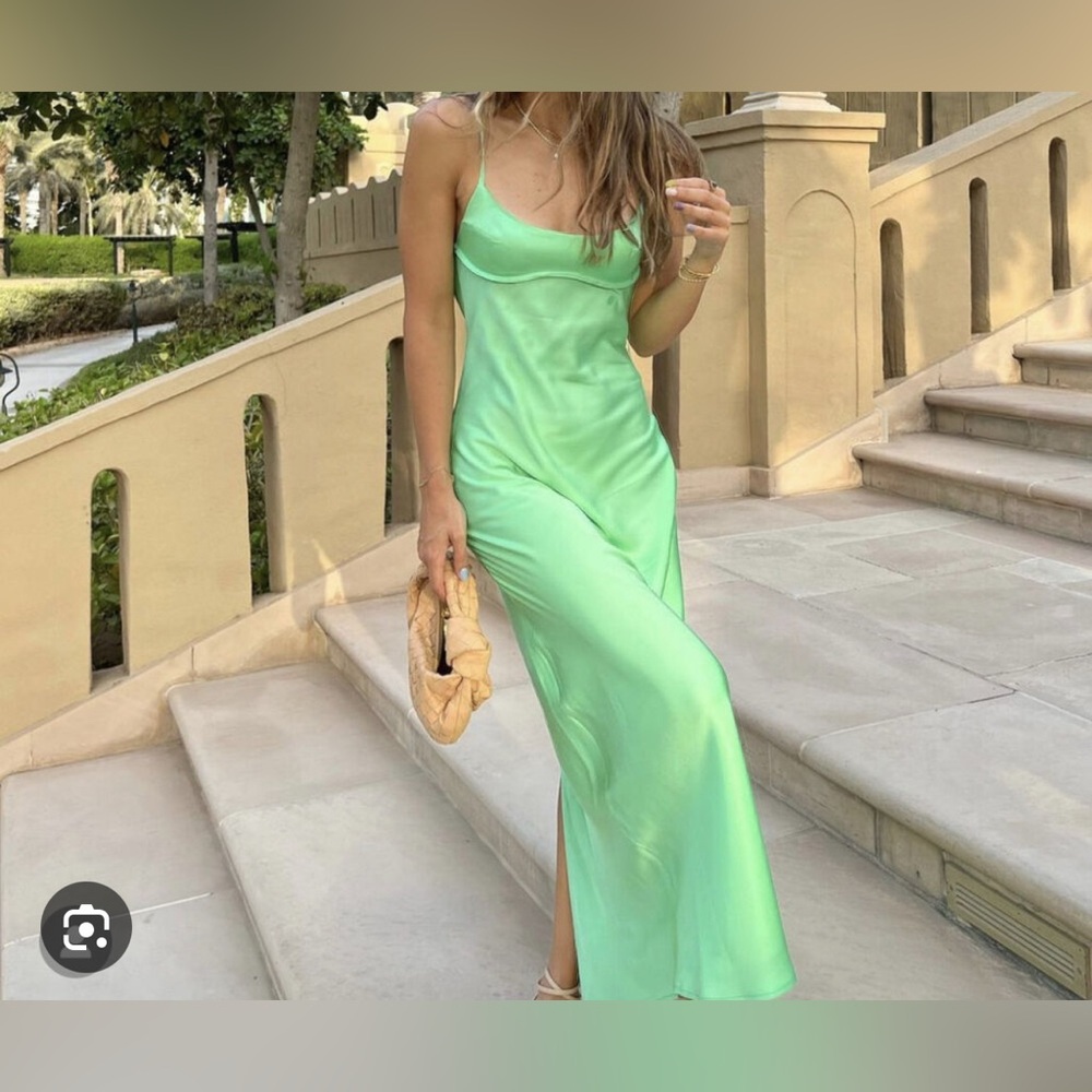 Zara green satin dress